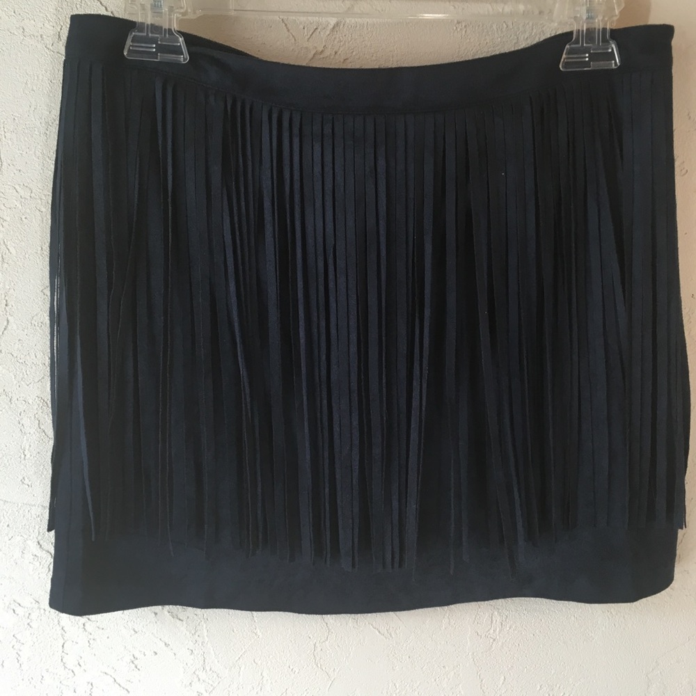 En Créme Small Navy Suede Fringe Festival Skirt